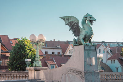 Low angle view of statue against clear sky