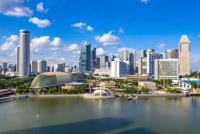 Buildings in city against cloudy sky