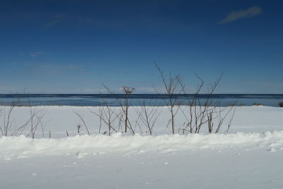 Scenic view of sea against sky during winter