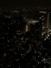 High angle view of illuminated buildings at night