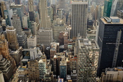 High angle view of modern buildings in city