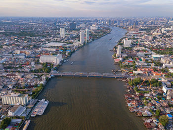 High angle view of buildings in city