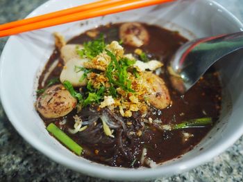 High angle view of food in bowl on table