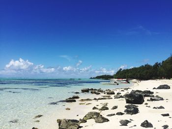 Scenic view of sea against blue sky