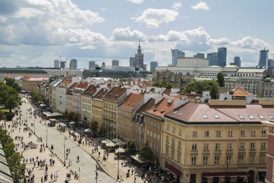 High angle view of buildings in warsaw old town on a sunny day