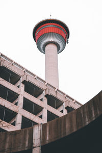 Low angle view of calgary tower against clear sky