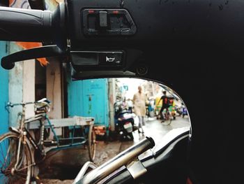 Close-up of bicycle in city