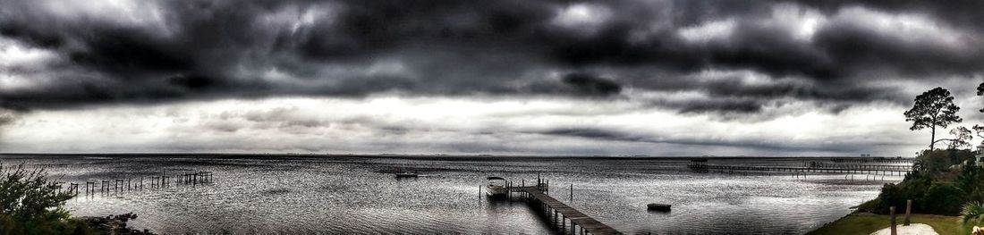 Scenic view of sea against cloudy sky