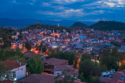High angle view of townscape and buildings in city