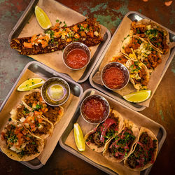 High angle view of food on table