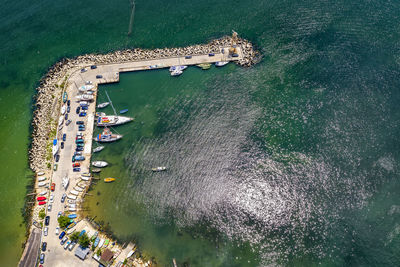 High angle view of cars in sea