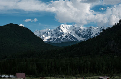 Scenic view of snowcapped mountains against sky