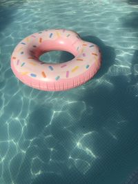 High angle view of chocolate floating on swimming pool