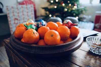 Close-up of fruits in bowl on table