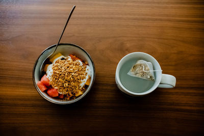 High angle view of food on table