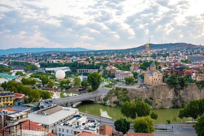 High angle view of townscape against sky