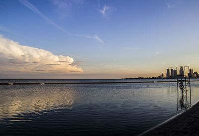 Scenic view of sea against sky at sunset