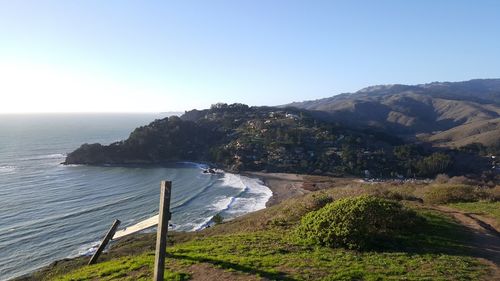 Scenic view of sea against clear sky