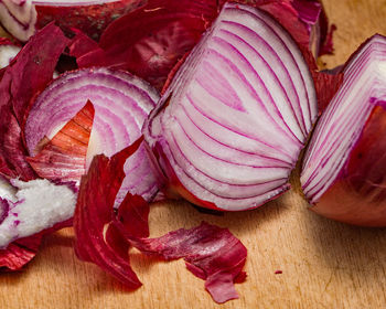 High angle view of chopped vegetables on table