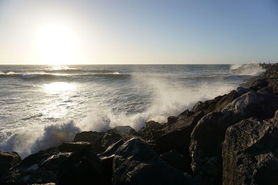 Scenic view of sea against clear sky