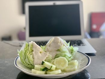 Close-up of meal served on table