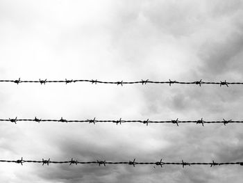 Low angle view of barbed wire against sky