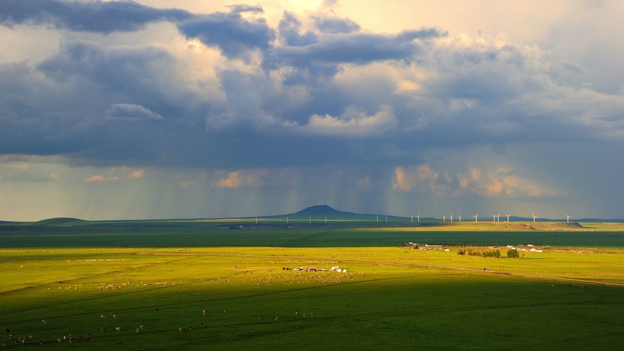 sky, tranquil scene, scenics, cloud - sky, landscape, beauty in nature, tranquility, cloudy, nature, field, cloud, idyllic, yellow, grass, water, non-urban scene, outdoors, no people, horizon over land, remote