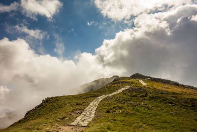 Scenic view of mountain against cloudy sky