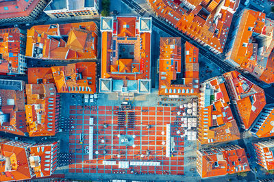 Top view of the ancient houses of the old town of valladolid and spain. red roofs