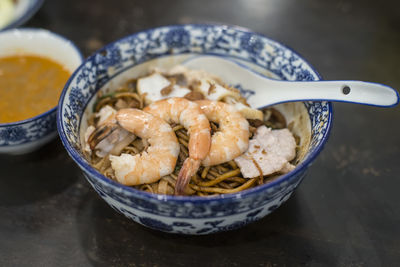 High angle view of food in bowl on table