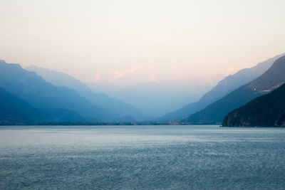Scenic view of mountains against sky during sunset