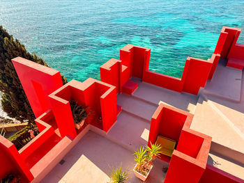 High angle view of boats in greenhouse