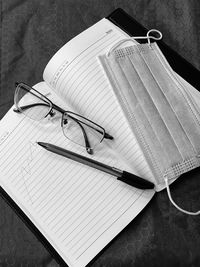 High angle view of pen on table