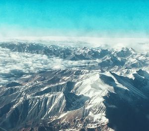 Aerial view of snowcapped mountains