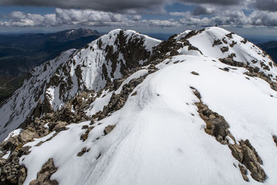 Scenic view of snow covered mountains against sky