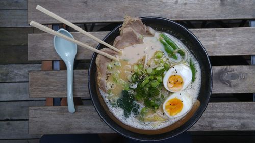 High angle view of asian food on table