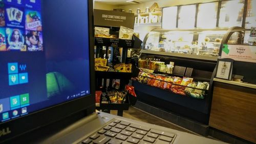 High angle view of display at store