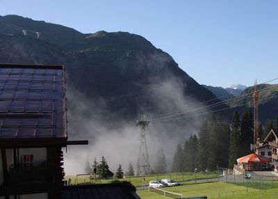 Panoramic view of mountains against clear sky