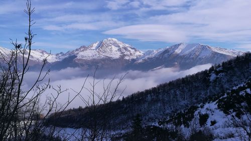 Scenic view of snowcapped mountains against sky