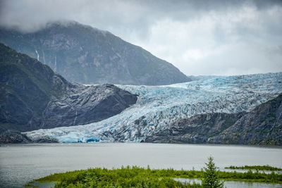 Scenic view of lake against mountain range