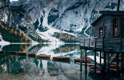 Scenic view of snowcapped mountains during winter