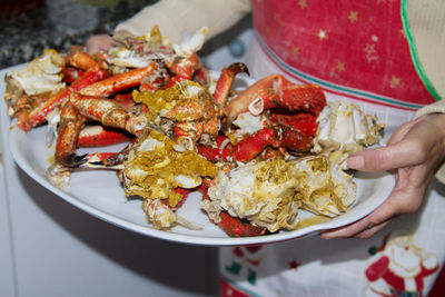 Seafood, crab chopped on tray