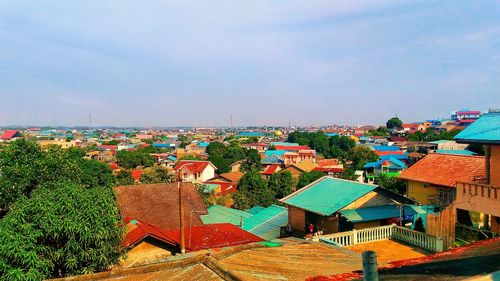 High angle view of townscape against sky