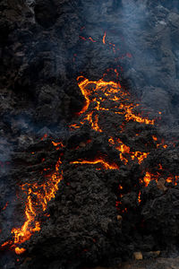 High angle view of bonfire