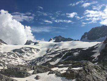 Scenic view of snowcapped mountains against sky