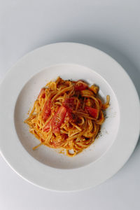 Close-up of noodles served in plate
