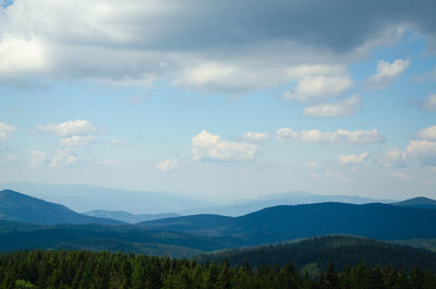 Scenic view of landscape and mountains against sky