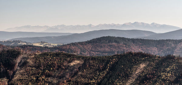 Scenic view of mountains against clear sky