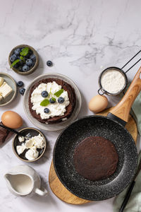 High angle view of food on table