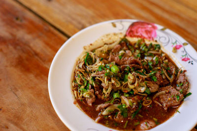 High angle view of meal served in bowl